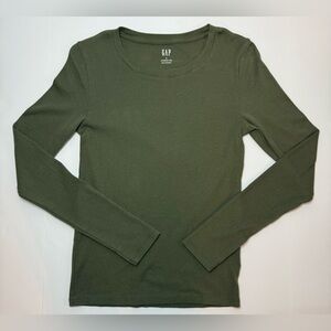 GAP Long Sleeved Favorite Crewneck T-Shirt Olive Night Green Size S